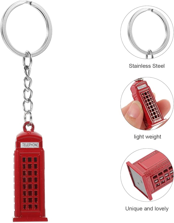 STOBAZA 4pcs British Keychain Charm Set Zinc Alloy Red Bus Telephone Box Clock Design - Image 3